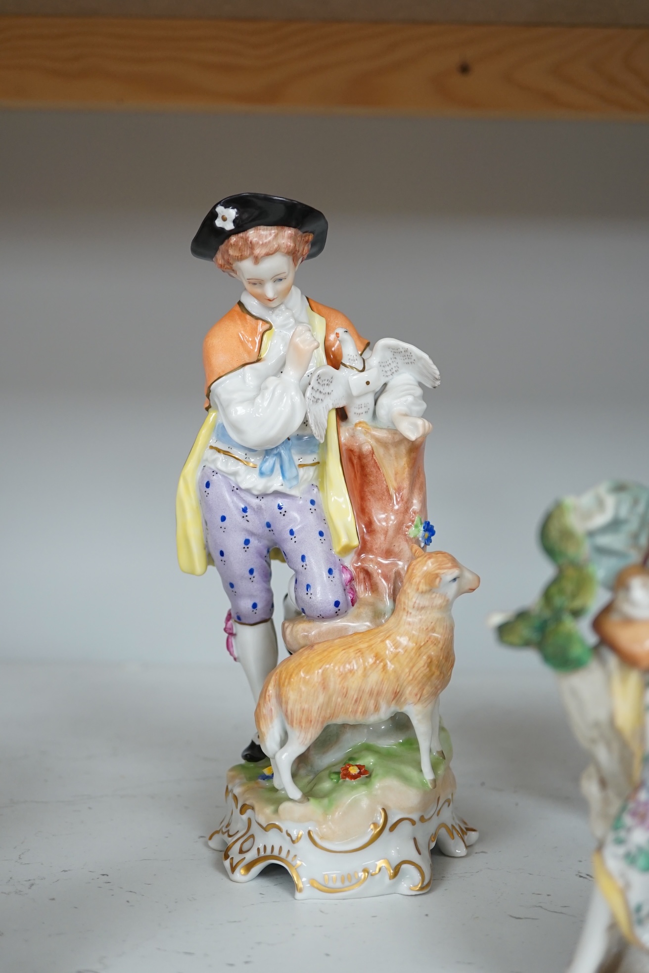 Six German porcelain figures by Sitzendorf, Dresden, etc. tallest 21.5 cm. Condition - good.